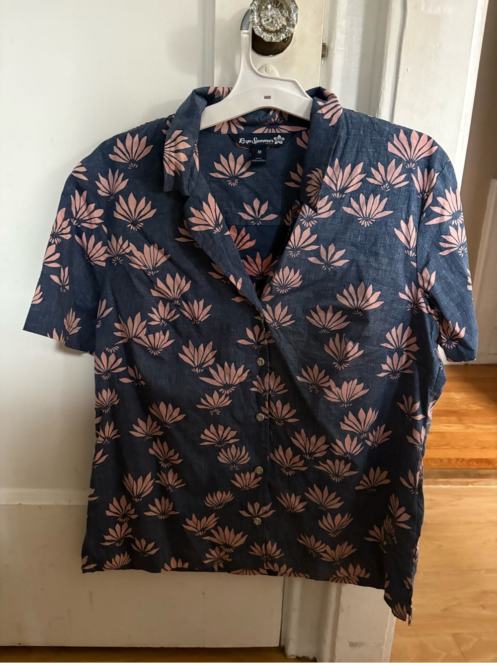 reyn spooner Navy Short-Sleeve Button-Down with Pink Floral Print